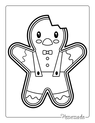 Gingerbread Coloring Pages Kawaii Gingerbread Man Outline With Head Bit