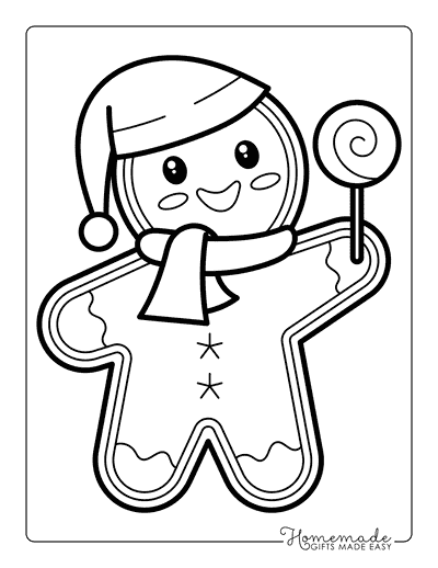 Gingerbread Coloring Pages Kawaii Gingerbread Man Outline With Lollipop