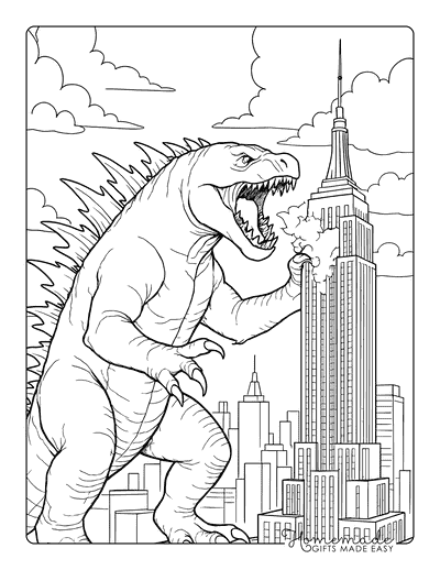 Godzilla Coloring Pages Cartoon Classic Godzilla Destroying City