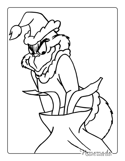 Grinch Coloring Pages Grinch Santa Sack Grinch Outline