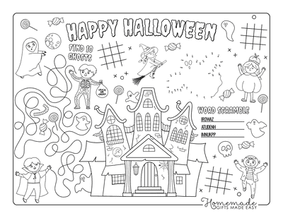 Halloween Coloring Pages Activity Sheet Ghosts Haunted House