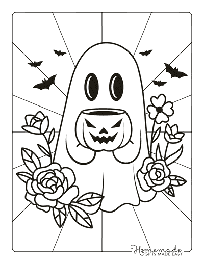 Halloween Coloring Pages Easy Pretty Floral Ghost