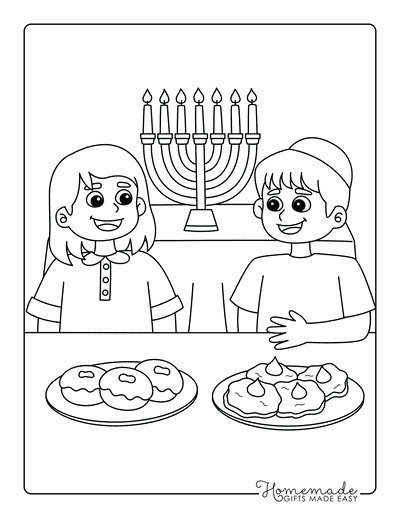 Hanukkah Coloring Pages Boy and Girl Hanukkah Feast