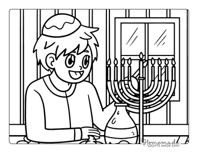 Hanukkah Coloring Pages Boy Lighting Menorah Coloring Page