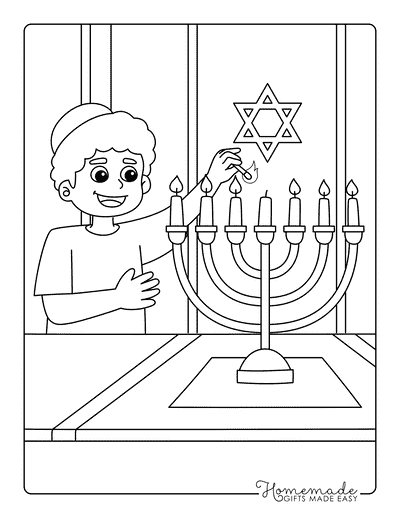 Hanukkah Coloring Pages Boy Lighting Menorah Hanukkah