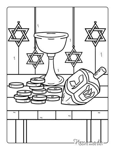 Hanukkah Coloring Pages Hanukkah Dreidel Coloring Page With Coins Chalice