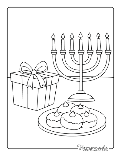 Hanukkah Coloring Pages Hanukkah Menora and Sufganiyah to Color