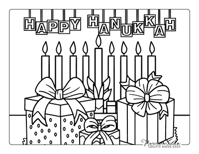 Hanukkah Coloring Pages Hanukkah Presents and Menorah Happy Hanukkah