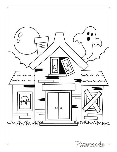 Haunted House Coloring Pages Cute Simple Haunted House With Silly Ghosts