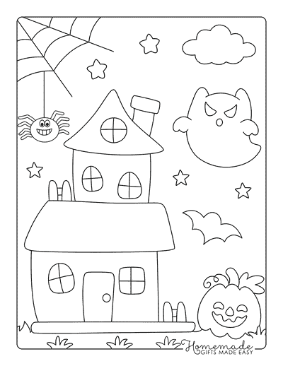 Haunted House Coloring Pages Easy Cute Haunted House for Preschoolers