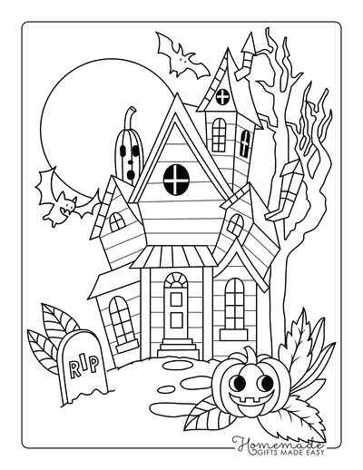 Haunted House Coloring Pages Simple Cute Haunted House Drawing With Cute Bats