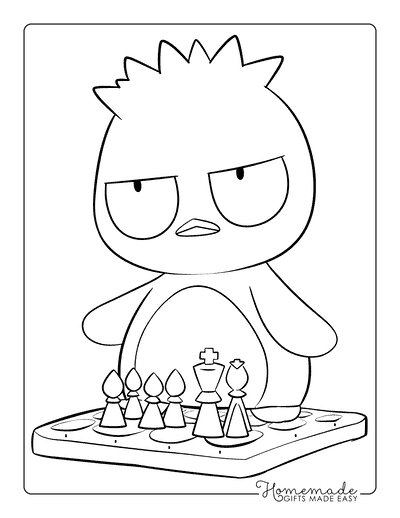Hello Kitty Coloring Pages Badtz Maru Playing Chess