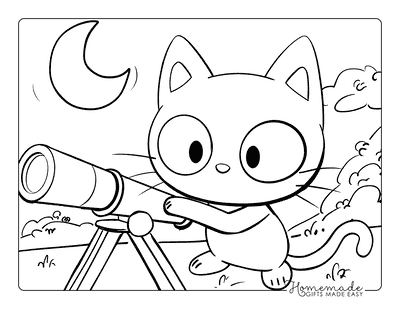 Hello Kitty Coloring Pages Chococat Using Telescope