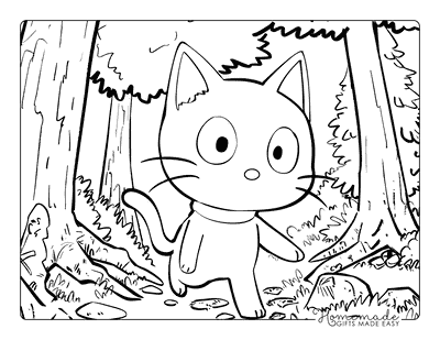 Hello Kitty Coloring Pages Chococat Walking in Forest