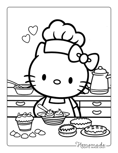 Hello Kitty Coloring Pages Hello Kitty Baking