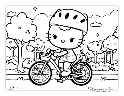 Hello Kitty Coloring Pages Hello Kitty Biking in Park