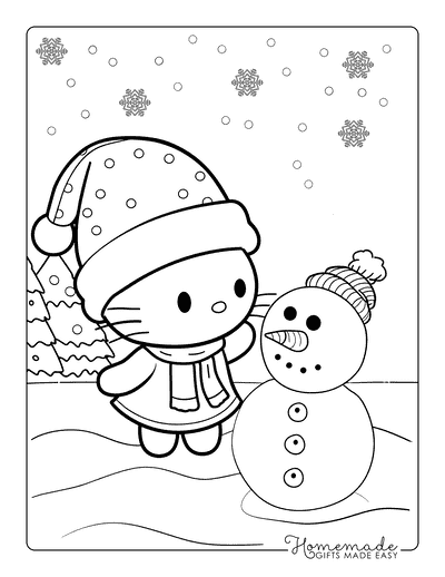 Hello Kitty Coloring Pages Hello Kitty Building Snowman