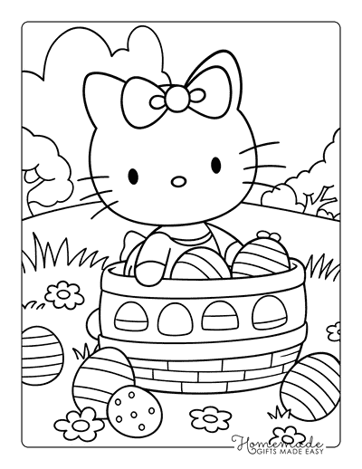 Hello Kitty Coloring Pages Hello Kitty in Easter Basket