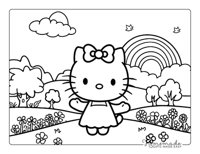 Hello Kitty Coloring Pages Hello Kitty in Meadow Rainbow