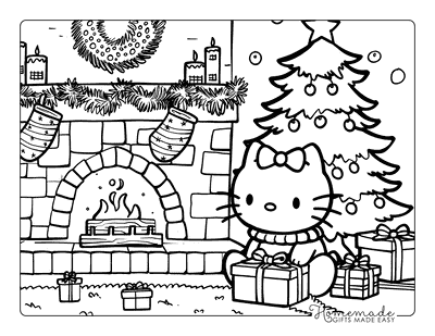 Hello Kitty Coloring Pages Hello Kitty Opening Christmas Gifts