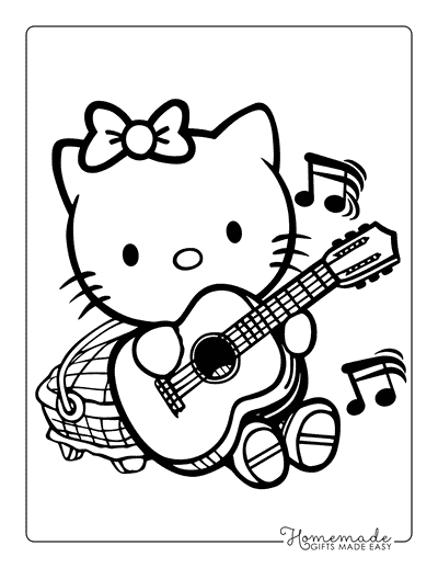 Hello Kitty Coloring Pages Hello Kitty Playing Guitar