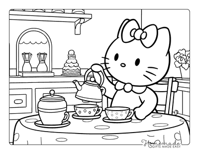 Hello Kitty Coloring Pages Hello Kitty Pouring Tea