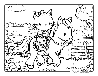 Hello Kitty Coloring Pages Hello Kitty Riding Horse