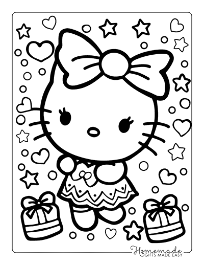 Hello Kitty Coloring Pages Kawaii Hello Kitty With Bows and Hearts