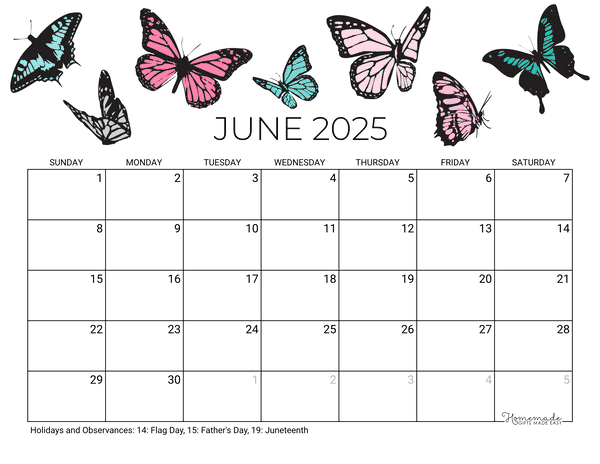 June 2025 Calendar Printable with Holidays