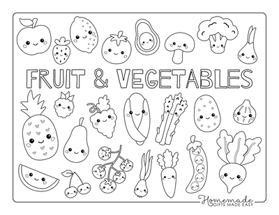 Kawaii Coloring Pages Cute Fruit and Vegetables
