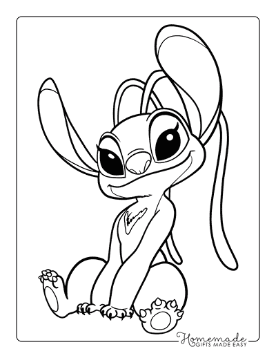 Lilo Stitch Coloring Pages Easy Cute Angel Drawing