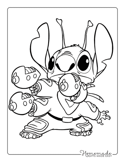 Lilo Stitch Coloring Pages Easy Cute Angry Stitch Aiming Blasters