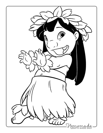 Lilo Stitch Coloring Pages Easy Cute Lilo Grass Skirt Dancing Hula