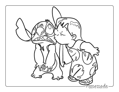 Lilo Stitch Coloring Pages Easy Cute Lilo Kissing Stitch on the Cheek
