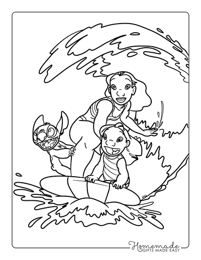 Lilo Stitch Coloring Pages Easy Cute Lilo Stitch Nani Outline Surfing
