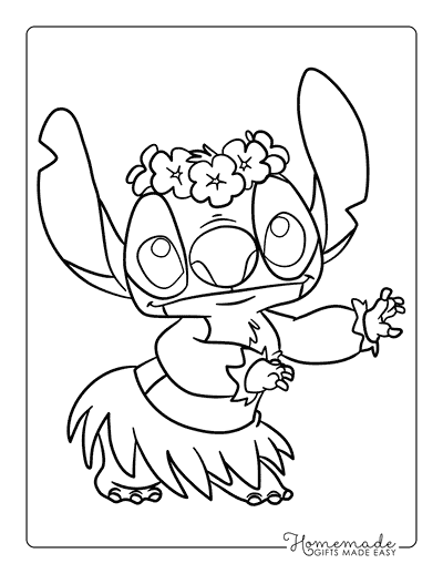Lilo Stitch Coloring Pages Easy Cute Stitch Outline Grass Skirt Hula