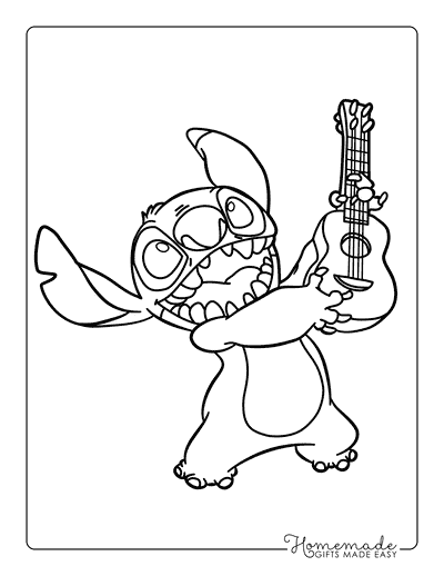 Lilo Stitch Coloring Pages Easy Cute Stitch Playing Ukulele Drawing