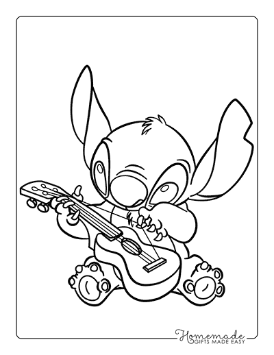 Lilo Stitch Coloring Pages Easy Cute Stitch Pulling Ukulele String Drawing