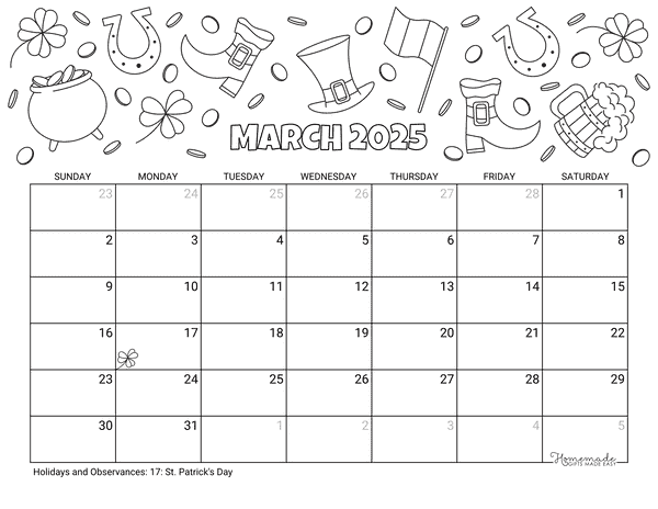March 2025 Calendar Printable with Holidays