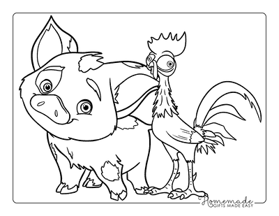 Moana Coloring Pages Cute Pua and Heihei Drawing Moana Coloring Page