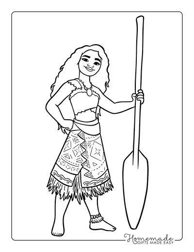 Moana Coloring Pages Moana Holding Oar Moana Drawing Easy
