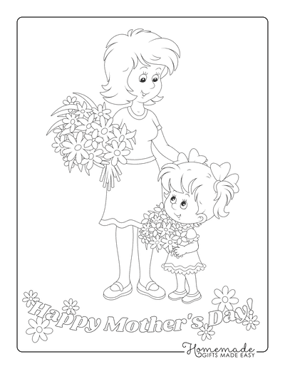 Mothers Day Coloring Pages Mother Daughter Flowers