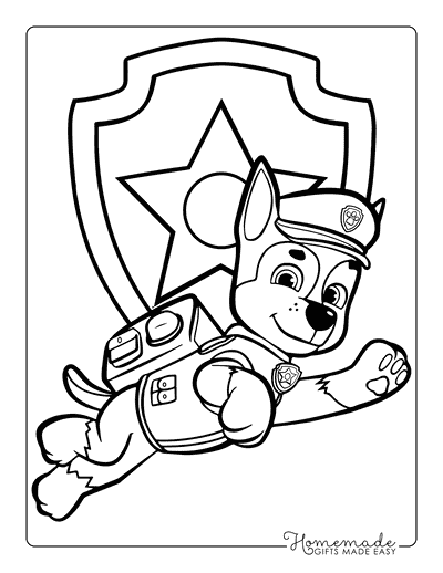 Paw Patrol Coloring Pages Chase and Badge