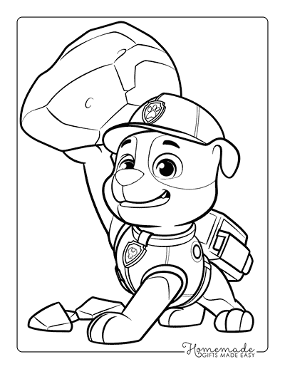 Paw Patrol Coloring Pages Rubble Lifting Rock