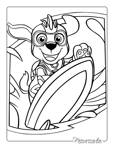 Paw Patrol Coloring Zuma Mighty Pups Surfing
