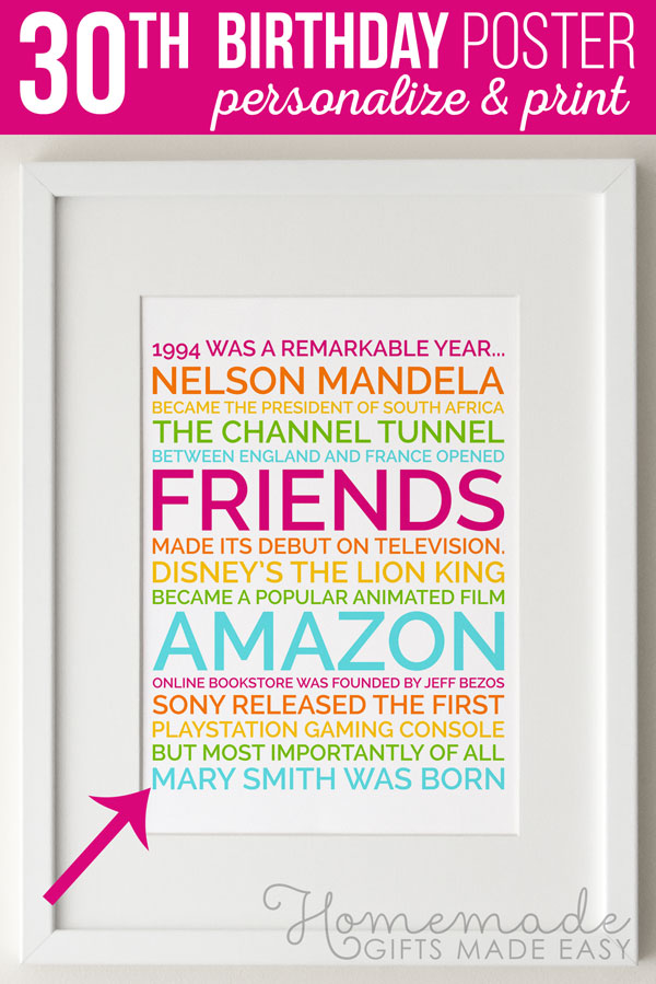 personalized 30th birthday poster gift 30th birthday poster