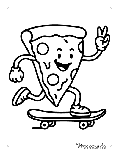 Pizza Coloring Pages Easy Cool Pizza Slice Skateboarding Peace Sign