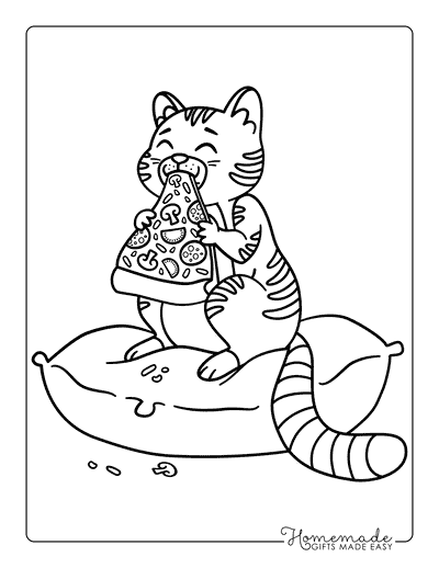 Pizza Coloring Pages Easy Cute Cat Eating Pizza Slice