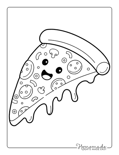 Pizza Coloring Pages Easy Cute Kawaii Pizza Slice With Melty Cheese