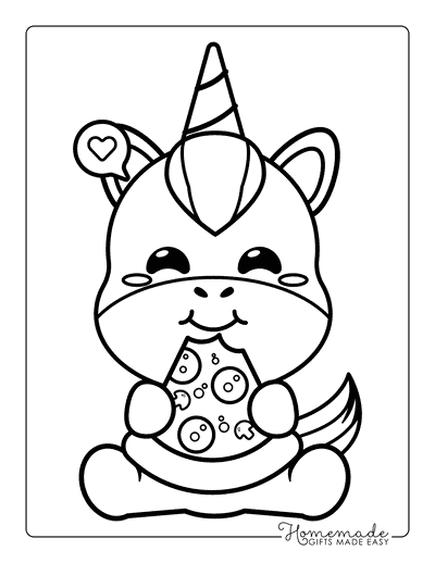 Pizza Coloring Pages Easy Cute Kawaii Unicorn Eating Pizza Slice